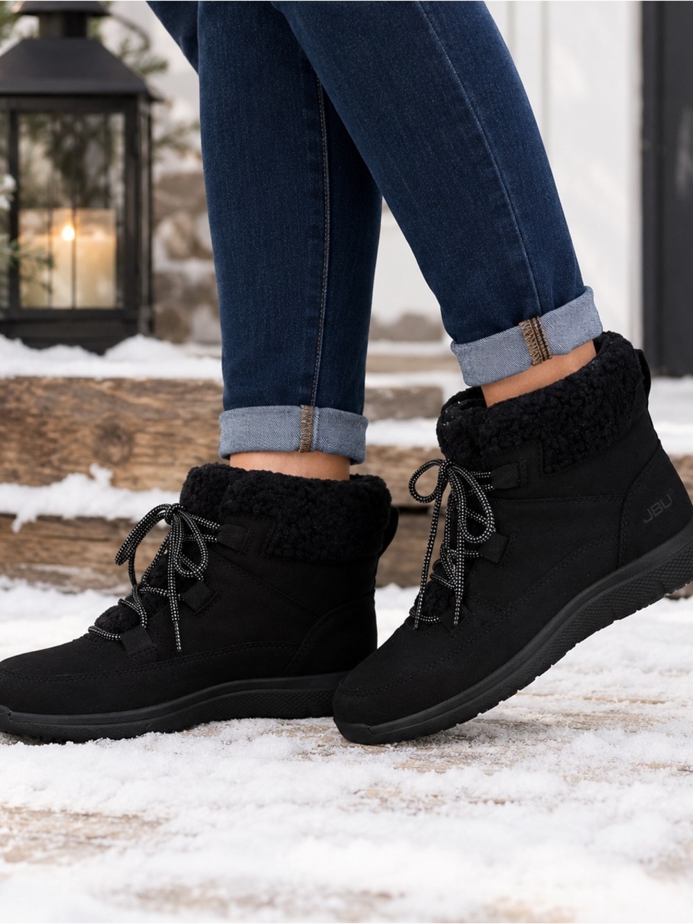 JBU by Jambu Freeze Winter Booties Black Faux Sherpa Lace-Up Size 8 NWT